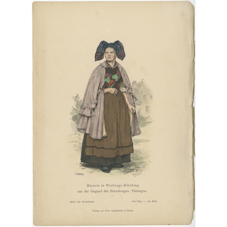 Antique Costume Print of a Farmer's Wife from the region of Thuringia by Lipperheide (c.1880)