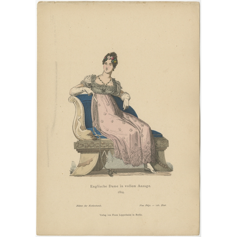 Antique Costume Print of an English Lady by Lipperheide (c.1880)