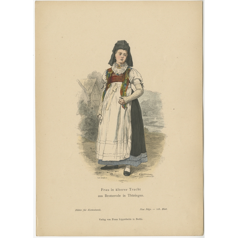 Antique Costume Print of a woman from Brotterode (Thuringia) by Lipperheide (c.1880)