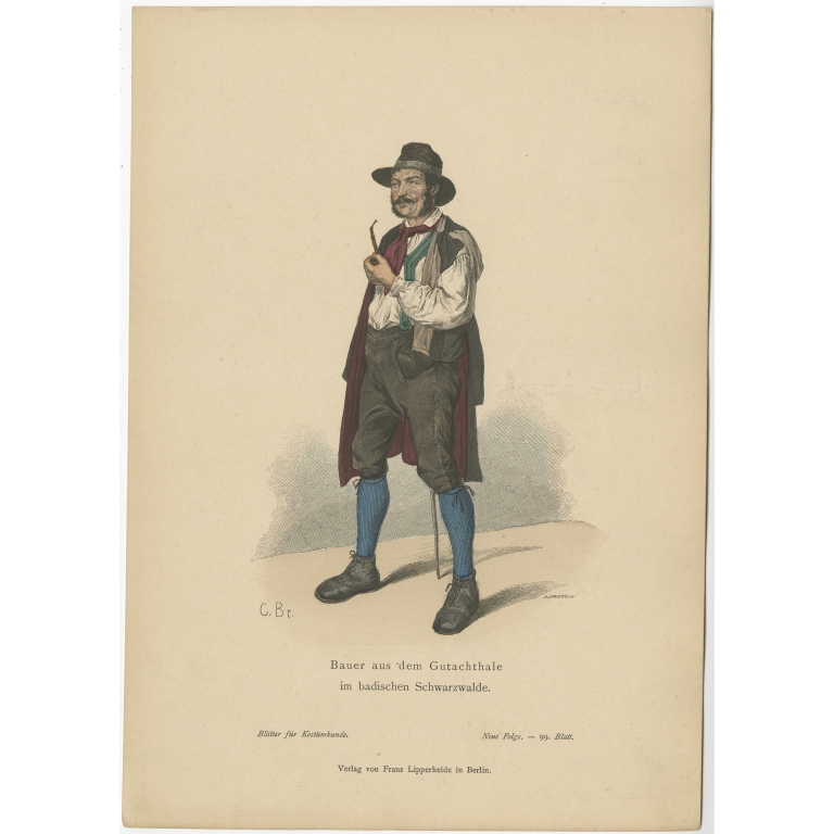 Antique Costume Print of a Farmer of the Black Forest by Lipperheide (c.1880)