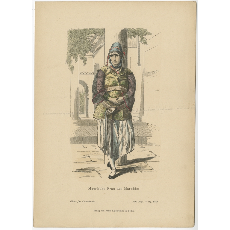 Antique Costume Print of a Moorish woman from Morocco by Lipperheide (c.1880)