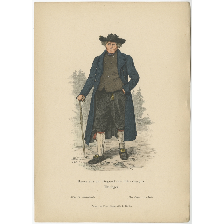 Antique Costume Print of a Farmer from the region of Ettersberg by Lipperheide (c.1880)