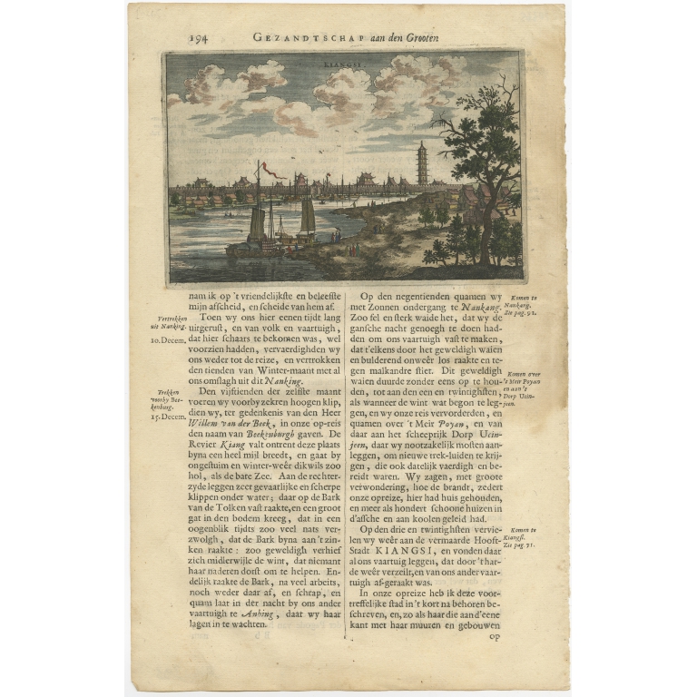 Antique Print of the City of Kiangsi by Nieuhof (1665)