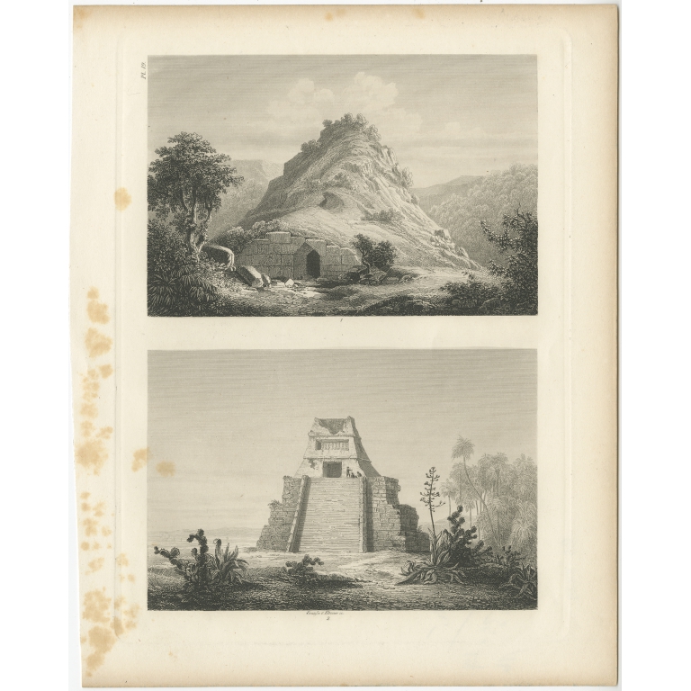 Pl. 19 Antique Print of Ruins in Mexico by Menzel (1857)