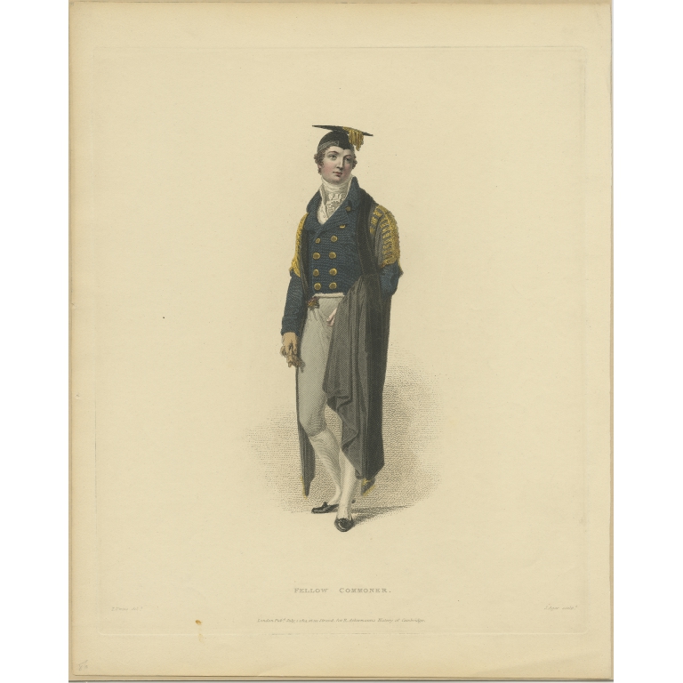 Antique Print of a Fellow-Commoner by Ackermann (1814)