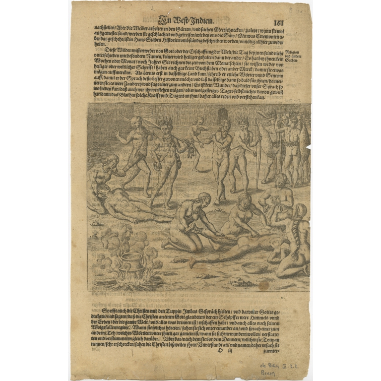 Antique Print of a Cleansing Ritual of Native Americans by De Bry