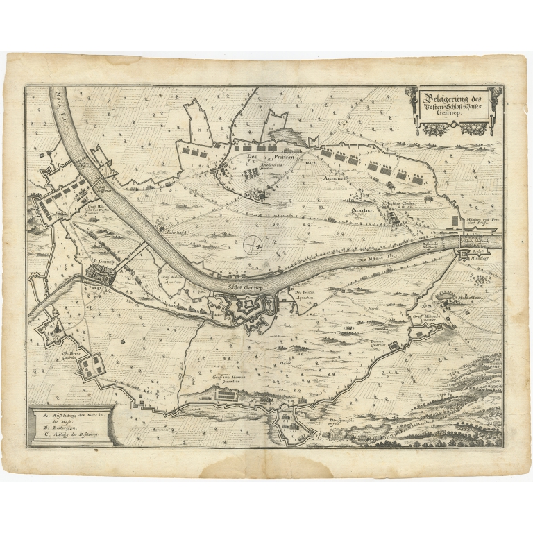 Antique Map of Gennep by Merian (c.1650)