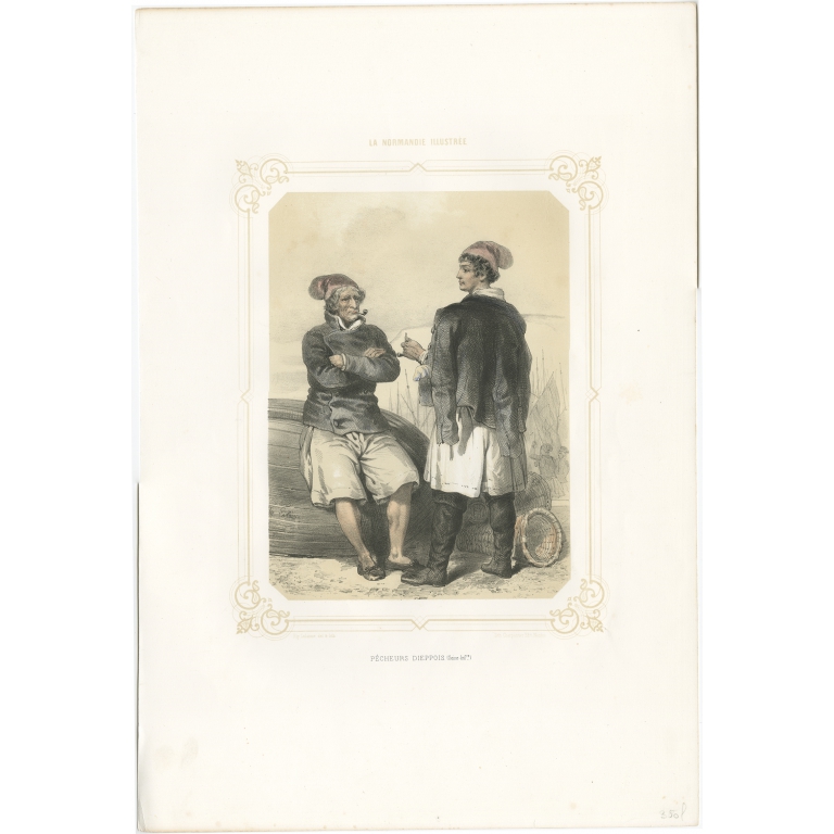 Antique Print of Fishermen from Dieppe by Charpentier (1852)