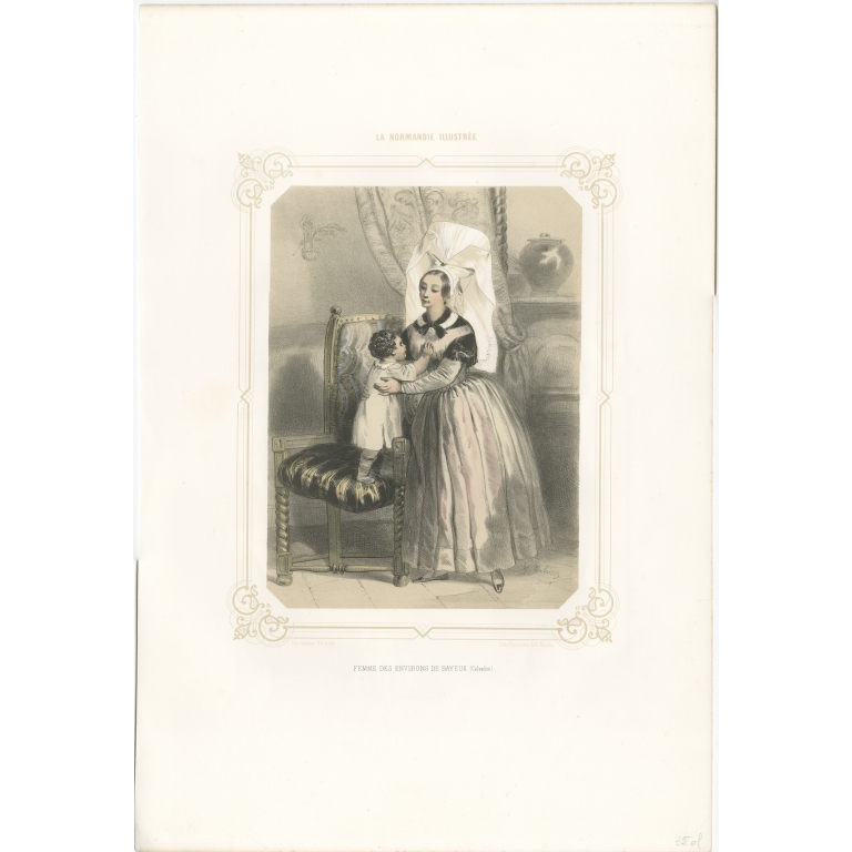 Antique Print of a Woman from the region of Bayeux by Charpentier (1852)