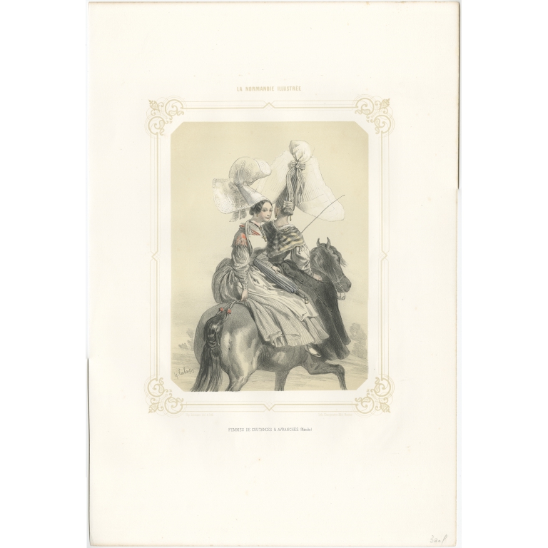 Antique Print of Women from Coutances and Avranches by Charpentier (1852)