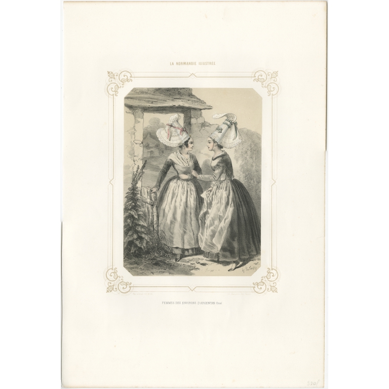 Antique Print of Women from the region of Argentan by Charpentier (1852)