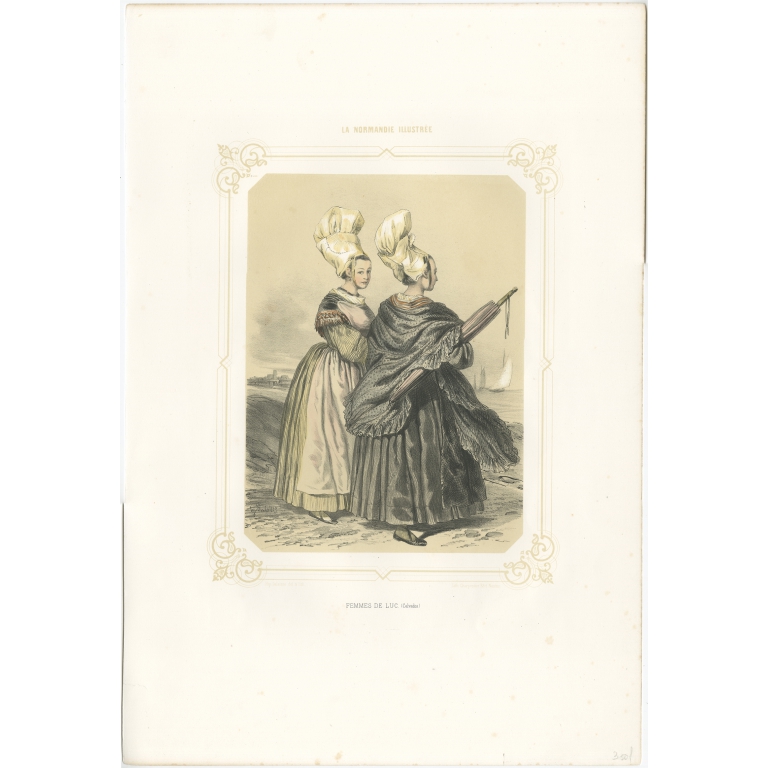 Antique Print of Women from the region of Luc-sur-Mer by Charpentier (1852)
