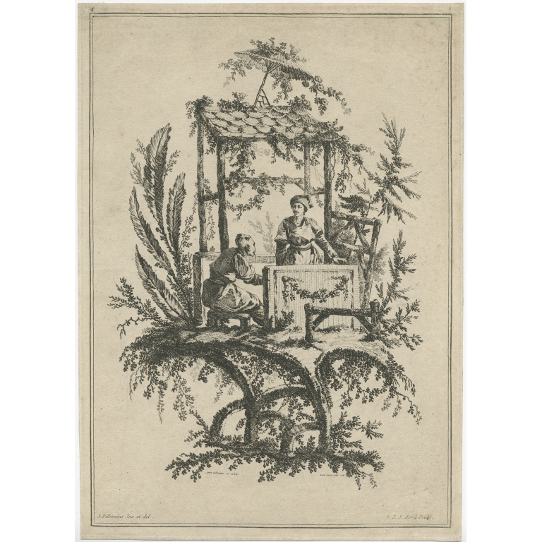 Antique Print of a Composition in Chinoiserie style made after Pillement (c.1770)
