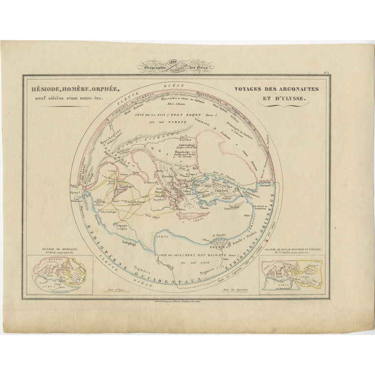 Antique Map of the Voyages of the Argonauts and Ulysses by Malte-Brun (1837)