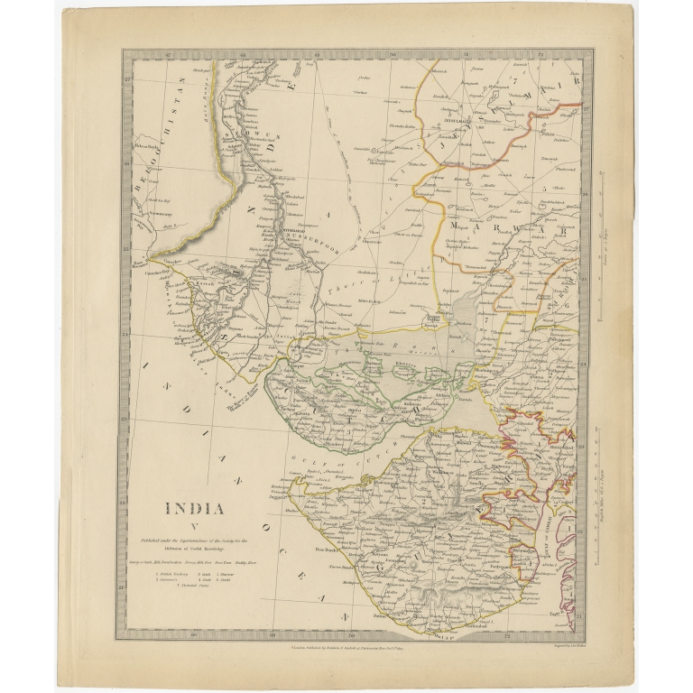 Pl. 5 Antique Map of the Region of Gujarat and Cutch by Walker (1833)