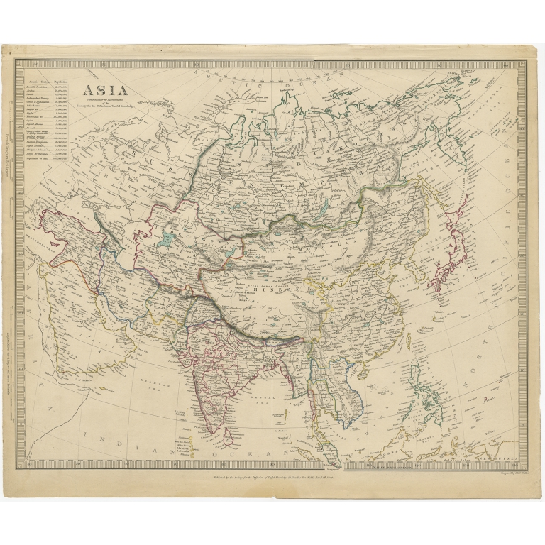 Antique Map of Asia by Walker (1840)