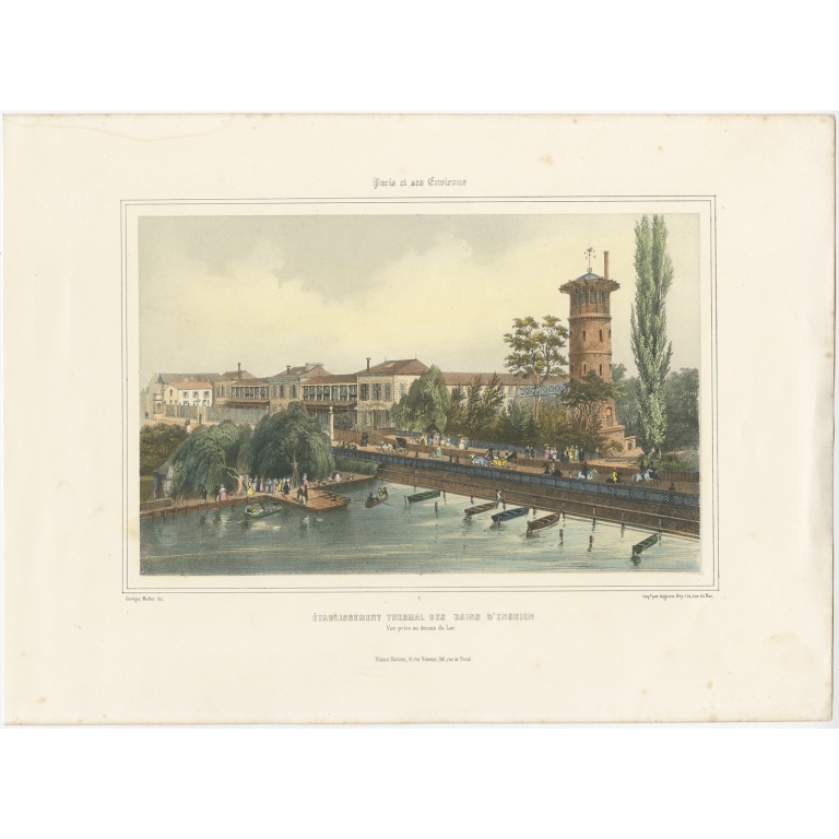 Antique Print of Enghien-les-Bains by Bry (1856)