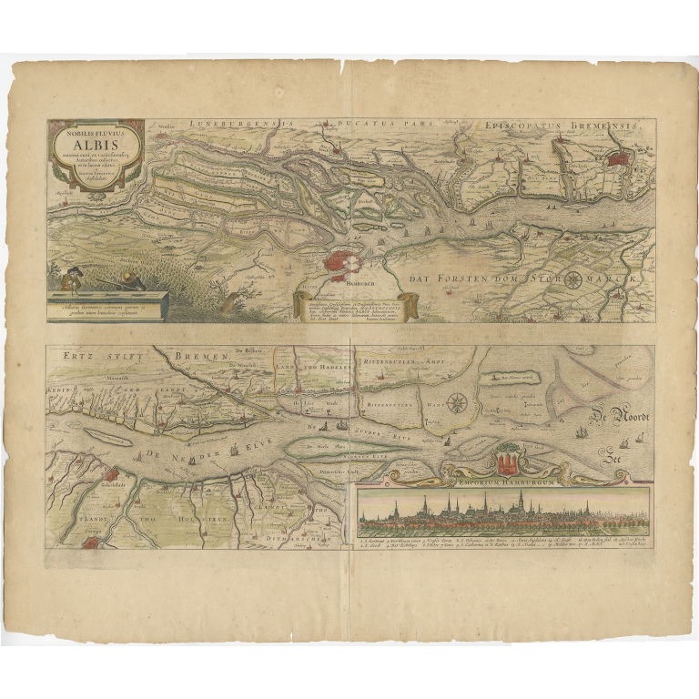 Antique Map of the course of the Elbe river by Janssonius (c.1650)