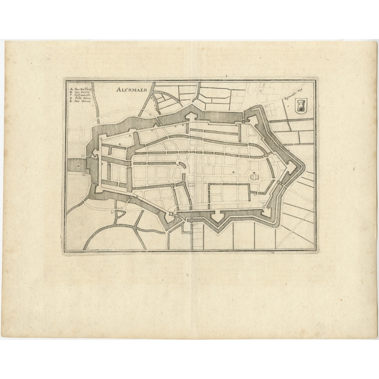 Antique Map of the City of Alkmaar by Merian (1659)