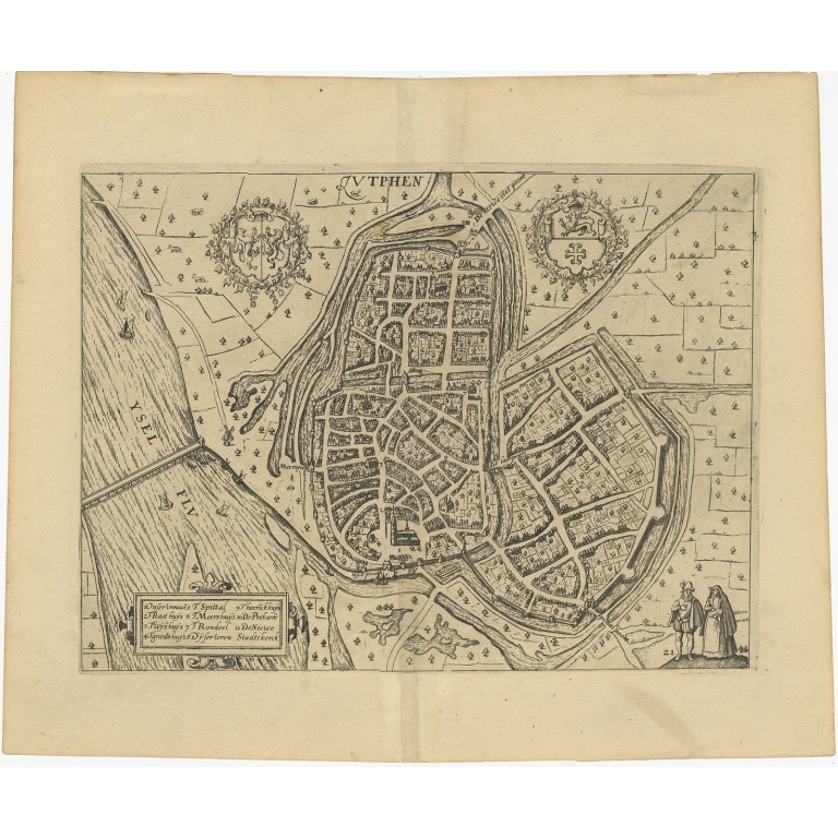 Antique Map of the City of Zutphen by Guicciardini (1612)