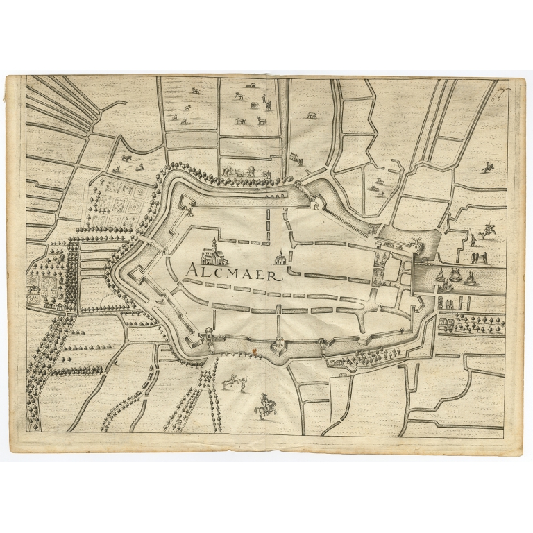 Antique Map of the City of Alkmaar by Priorato (1673)
