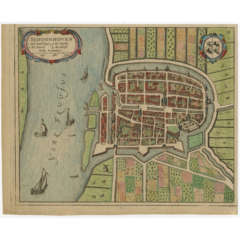 Antique Map of the City of Schoonhoven by De Wit (c.1700)