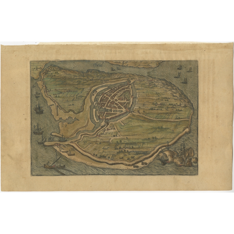Antique Map of the City of Brielle by Guicciardini (1588)