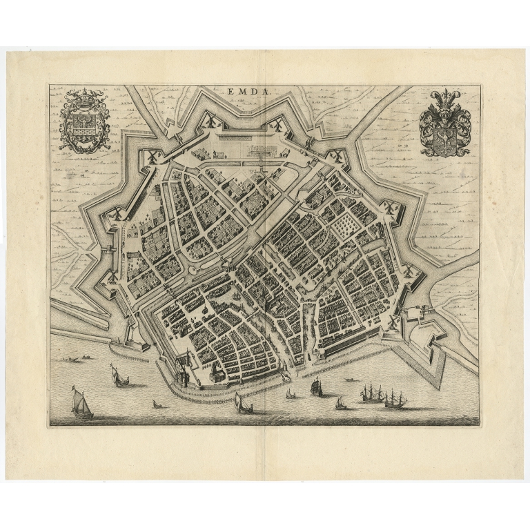 Antique Map of the City of Emden by Blaeu (1649)