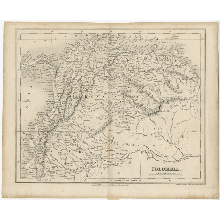 Antique Map of Colombia by Dower (c.1840)