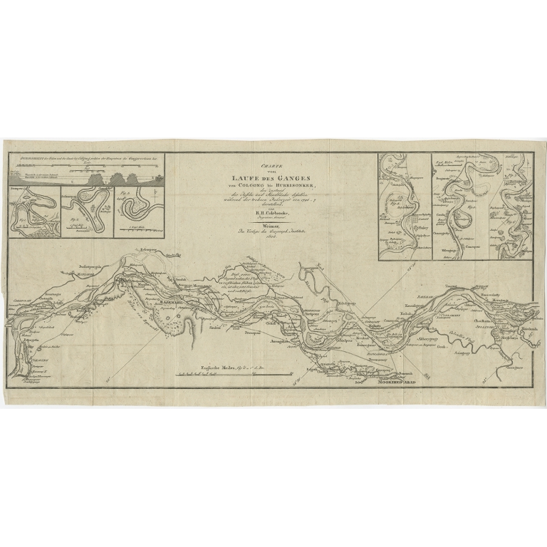 Antique Map of the Ganges River by Colebrooke (1805)