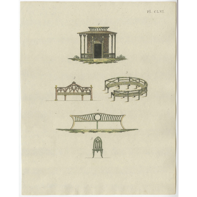 Pl. 156 Antique Print of Garden Architecture by Van Laar (1802)