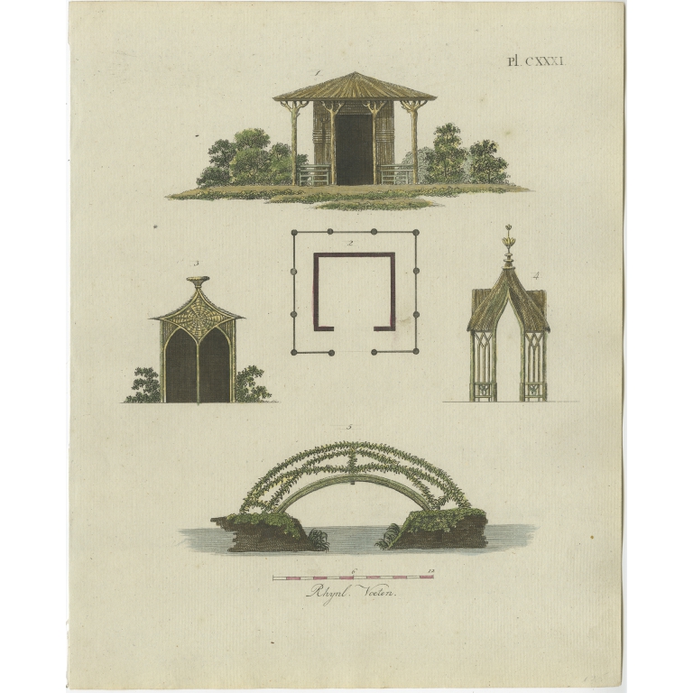 Pl. 131 Antique Print of Garden Architecture by Van Laar (1802)
