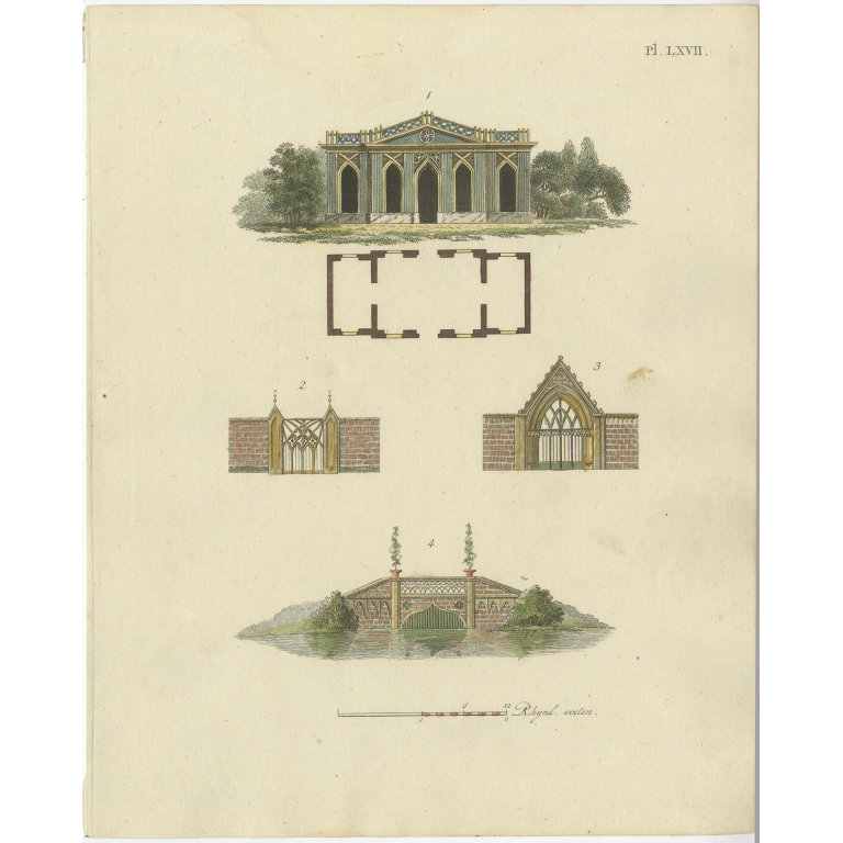 Pl. 67 Antique Print of Garden Architecture by Van Laar (1802)