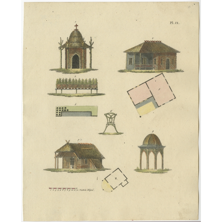 Pl. 9 Antique Print of Garden Architecture by Van Laar (1802)