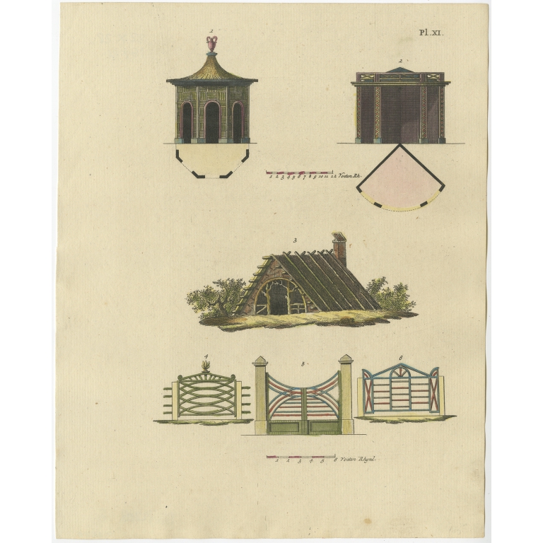 Pl. 11 Antique Print of Garden Architecture by Van Laar (1802)