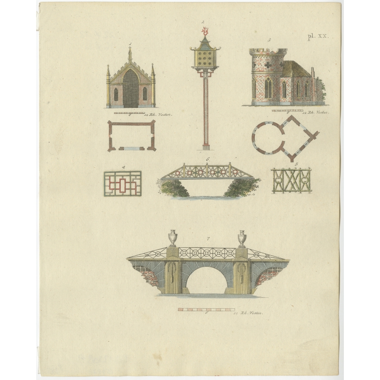 Pl. 20 Antique Print of Garden Architecture by Van Laar (1802)