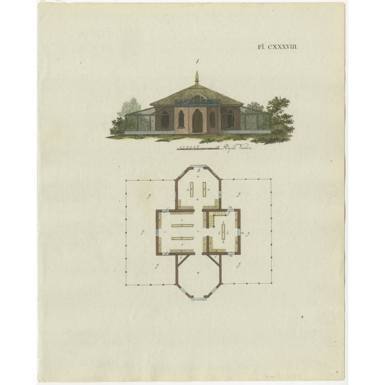Pl. 138 Antique Print of Garden Architecture by Van Laar (1802)