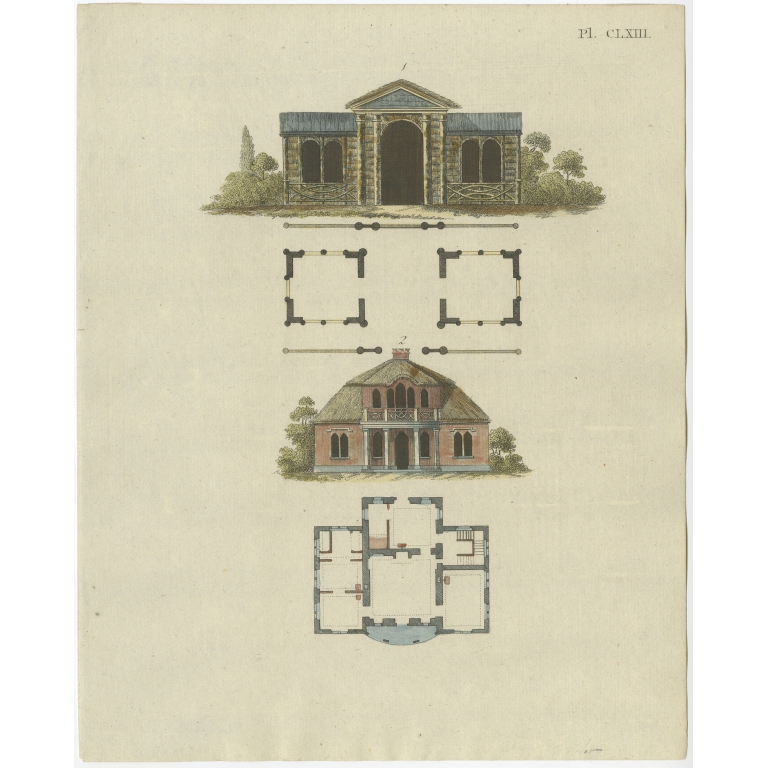 Pl. 163 Antique Print of Garden Architecture by Van Laar (1802)