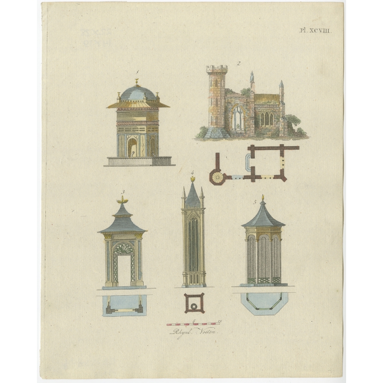 Pl. 98 Antique Print of Garden Architecture by Van Laar (1802)
