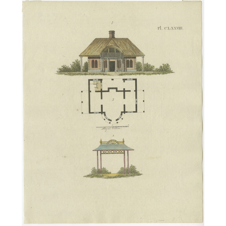 Pl. 178 Antique Print of Garden Architecture by Van Laar (1802)