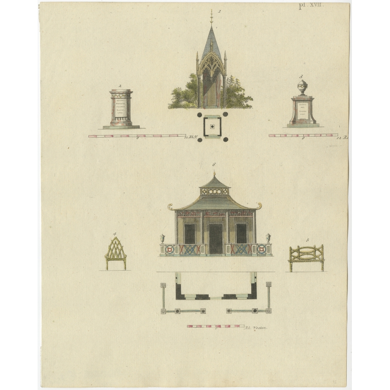 Pl. 17 Antique Print of Garden Architecture by Van Laar (1802)