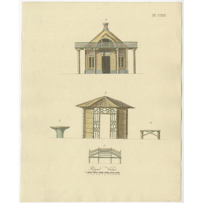 Pl. 113 Antique Print of Garden Architecture by Van Laar (1802)
