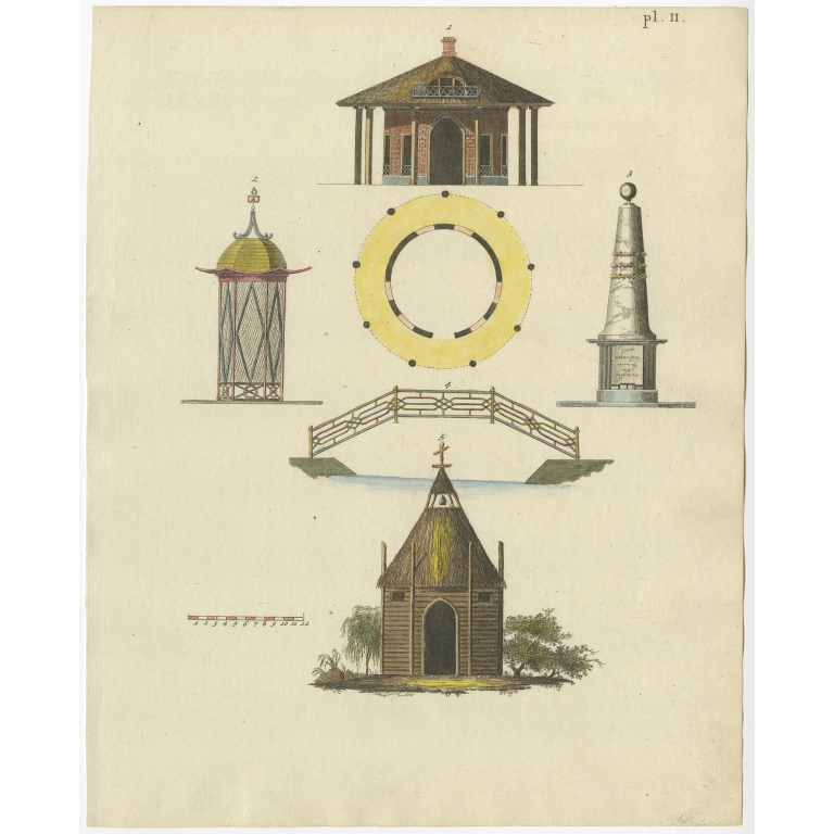 Pl. 2 Antique Print of Garden Architecture by Van Laar (1802)