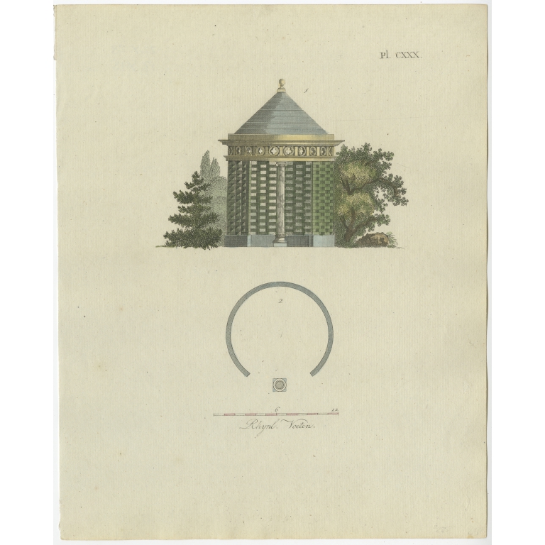Pl. 130 Antique Print of Garden Architecture by Van Laar (1802)