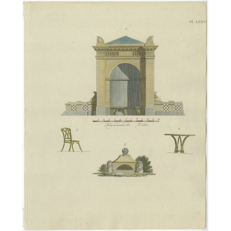 Pl. 76 Antique Print of Garden Architecture by Van Laar (1802)