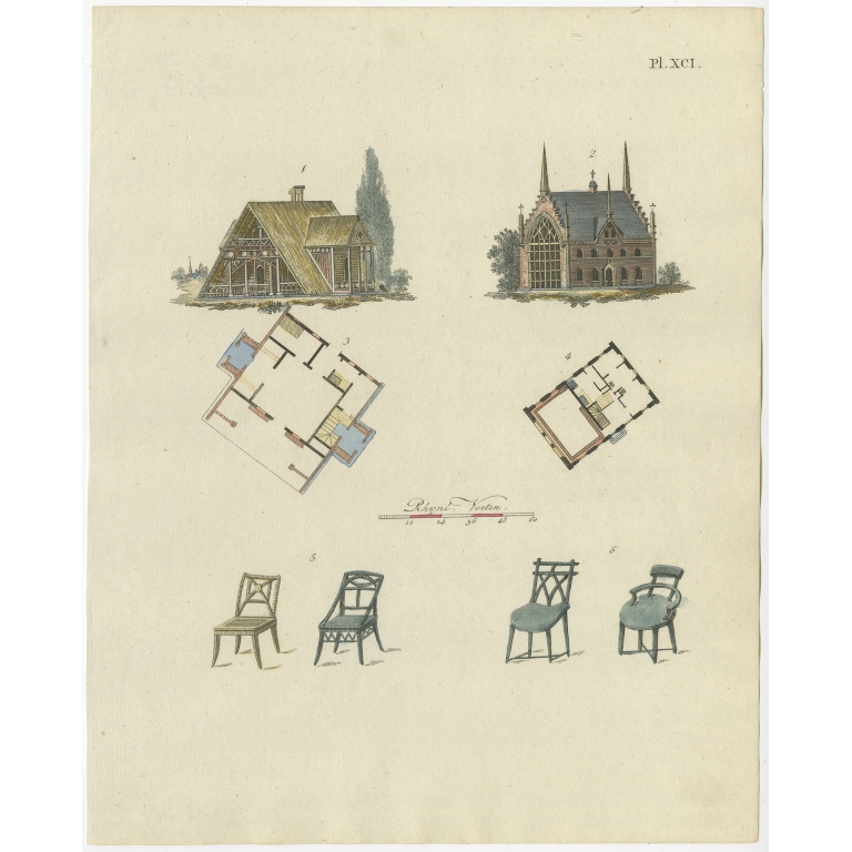 Pl. 91 Antique Print of Garden Architecture by Van Laar (1802)