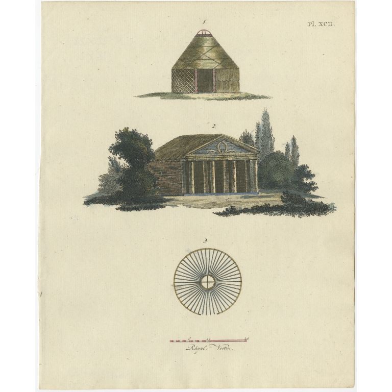 Pl. 92 Antique Print of Garden Architecture by Van Laar (1802)