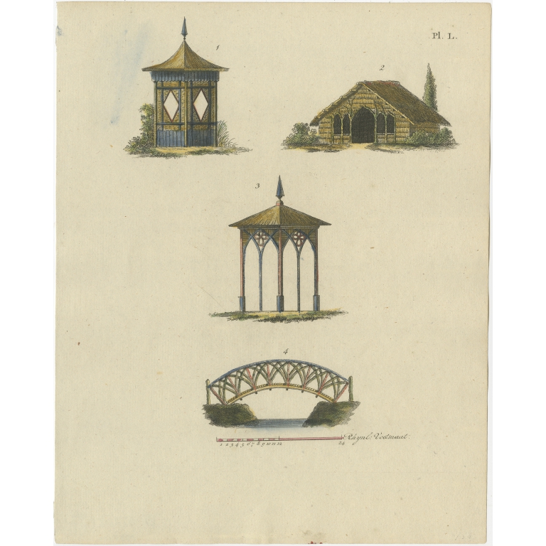 Pl. 50 Antique Print of Garden Architecture by Van Laar (1802)