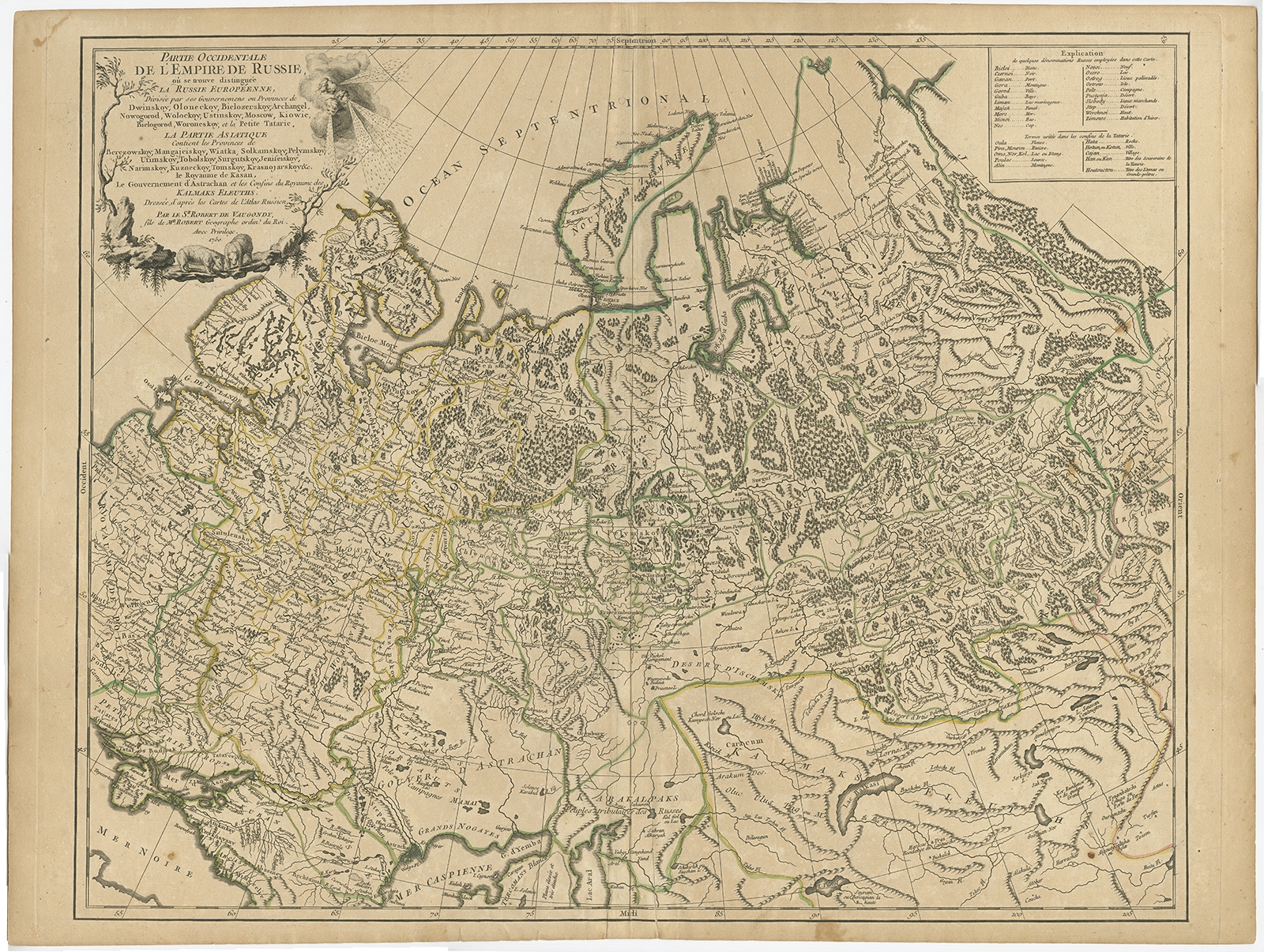 Antique Map of the Russian Empire in Europe by Vaugondy (1750)