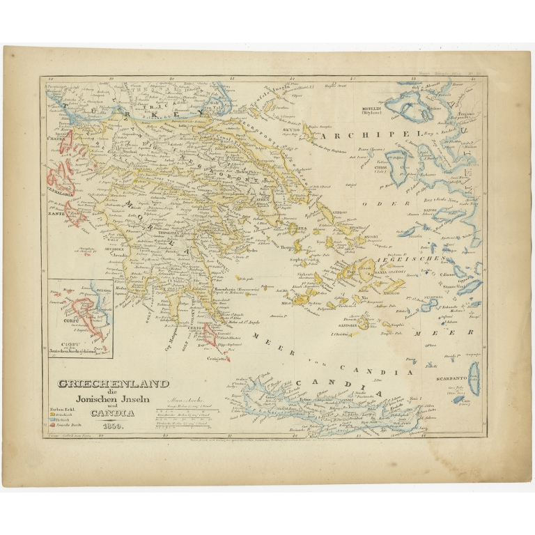 Antique Map of Greece and the Ionian Islands by Meyer (1852)